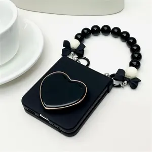 Luxury ins Gold Love Heart Holder Phone Case with Bow Bracelet for Motorola Razr 50 Ultra 50Ultra Razr 40 Ultra 50Ultra Cover
