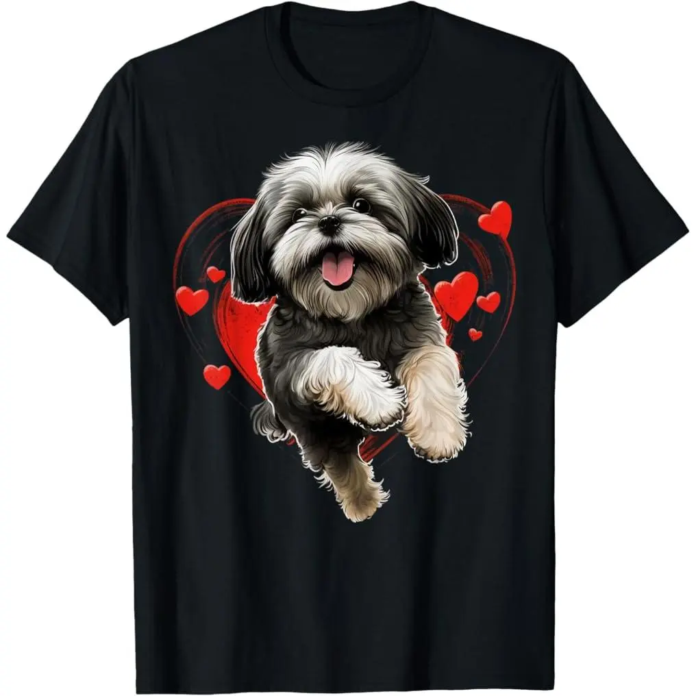 Shih Tzu Love Heart for Valentines Day on Shih Tzu Lover T-Shirt Cotton Tee