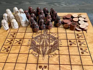 Personalized Viking Chess | Handcrafted Hnefatafl Game, Wood Tokens, 9x9 Variation