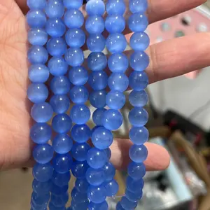 8 mm blue cat eye crystal bead strand (man made)