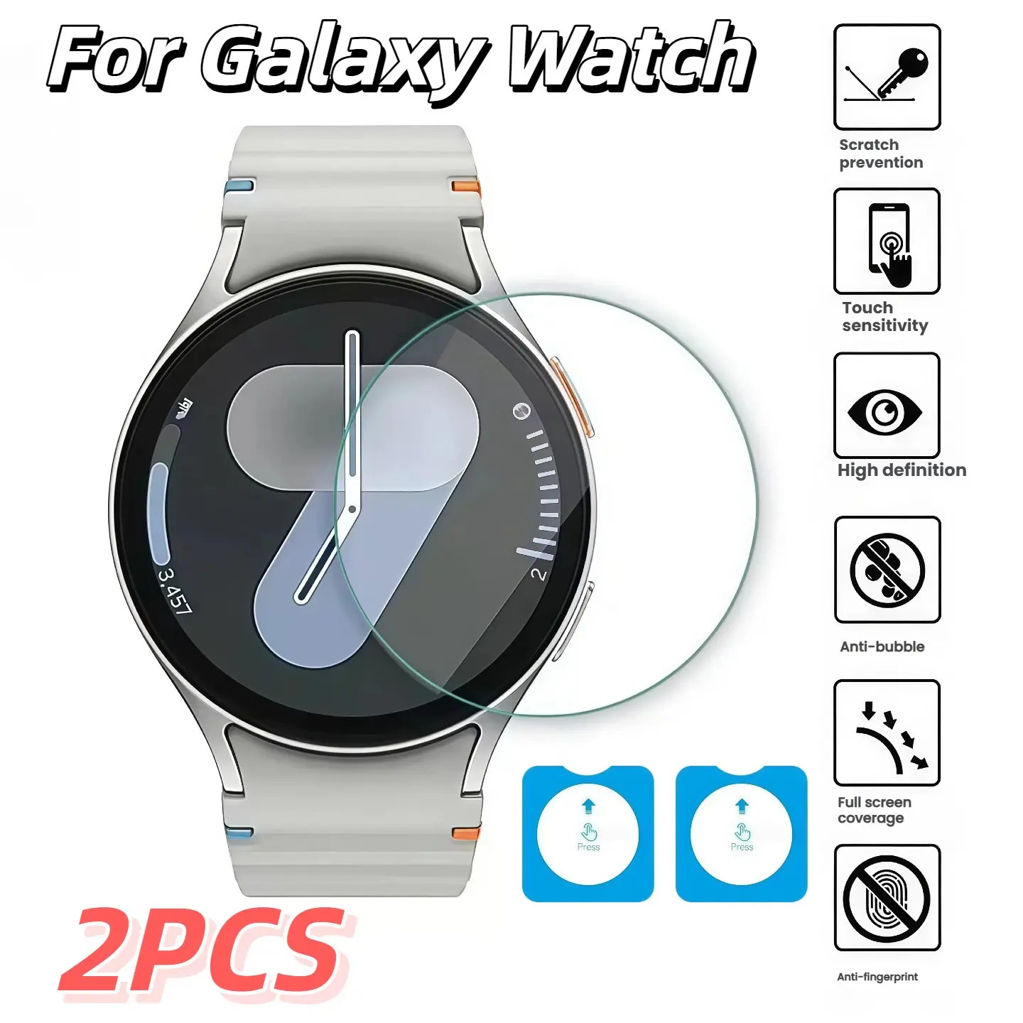 2-Pack Tempered Glass Film Compatible with Galaxy Watch7 Ultra 4/5/6/7/8 Smart Watch, Easy Install Protective Screen Protector, Anti-Scratch, Smartwatch Accessories