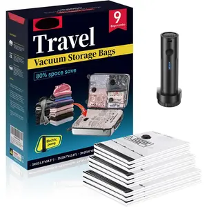 Travel Vacuum Bags for Luggage with Portable Electric Pump,Vacuum Seal Bags for Clothing,Packing Cubes Compression,Cruise Ship and Travel Essentials(Combo 9 Pack)