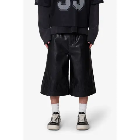 mnml Ultra Baggy Leather Flame Shorts - Black
