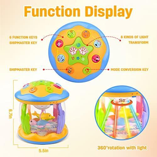 Product Introduction of Baby Musical Light Up Toys 6-36 Months, Tummy Time Ocean Projector Rotating, Infant 0-12 Months Learning Crawling,Floor drum Toy , Birthday present for baby, Rattle Maracas Sensory 5