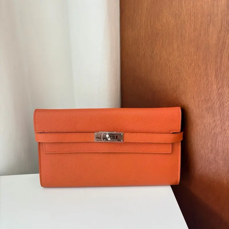 Pre-owned HERMÈS leather Shoulder Bags Hermes kelly wallet orange wallet leather