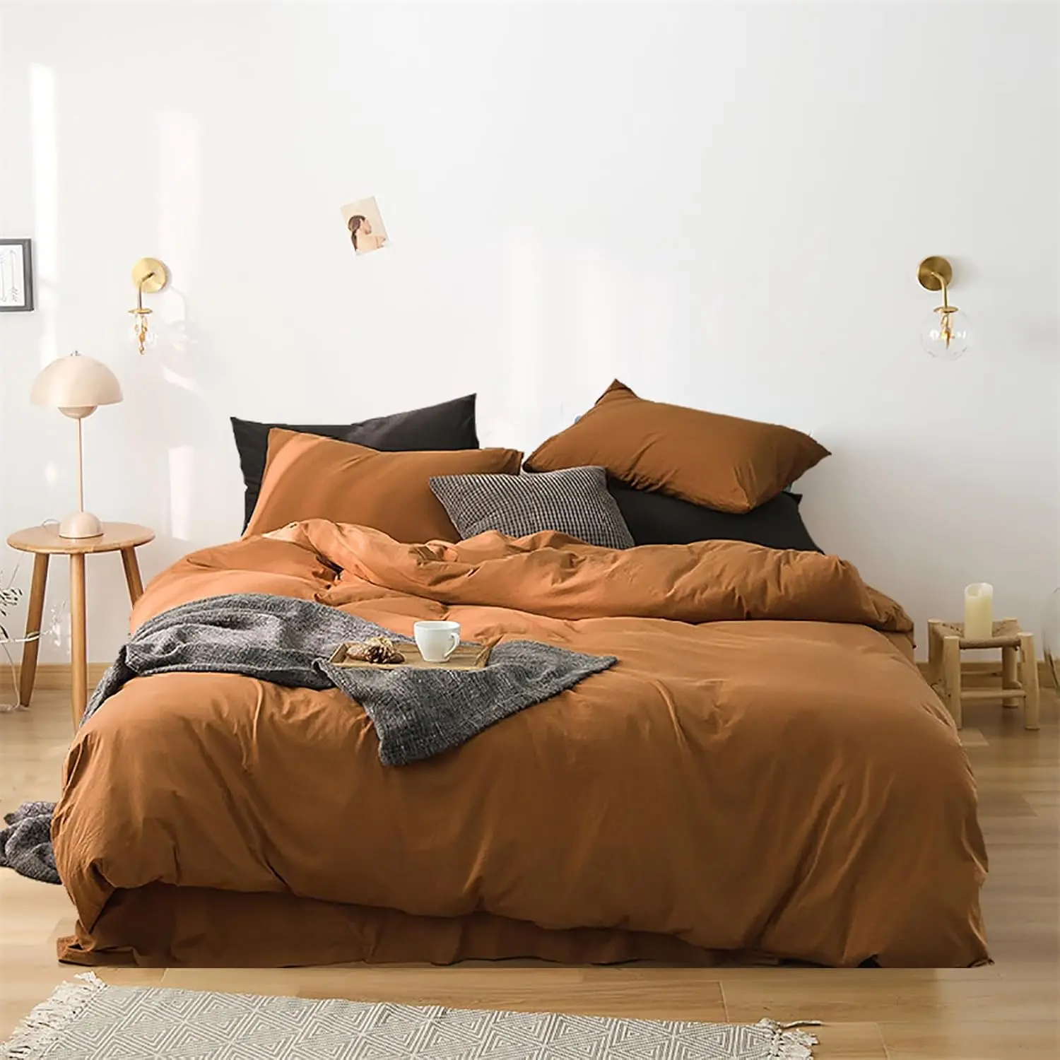 1-Pumpkin Breathable Durable Microfibre King ABC Comforter Set - Rust, Burnt Orange, Terracotta, Cinnamon Bedding with 2 Pillowcases, 1 Beige Coffee Option, Machine Washable