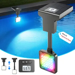 LightHacker Solar Pool Lights for Inground Pool, Upgraded Solar Lights with LCD Pool Thermometer, Underwater Submersible Led lights for Pool Accessories,Waterproof Swimming Pool Lighting with 10 Light Modes,1PC