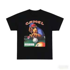 Classic casual men’s T-shirt with camel print, 100% cotton crew neck short sleeves