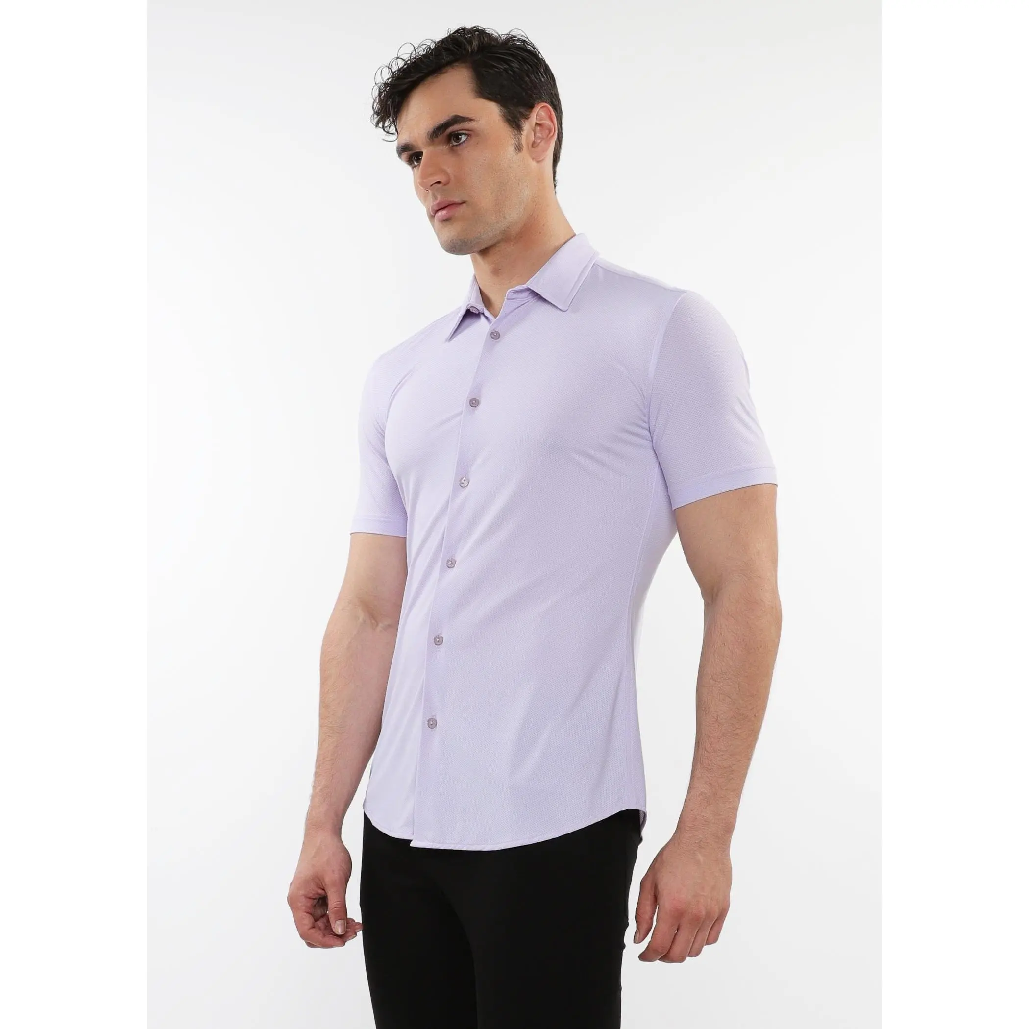 LAVENDER SOLID STRETCH PERFORMANCE SHORT SLEEVES SHIRT PM-76082