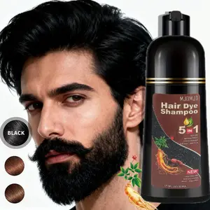 Black Hair & Beard Dye Shampoo – Ginseng-Infused, Ammonia-Free | 10-Min 100% Gray Coverage for Hair, Mustache & Facial Hair | Semi-Permanent (6-8 Weeks), Scalp-Friendly | 5-in-1 Color Depositing Formula Cleanses, Conditions & Controls Frizz – 500ml