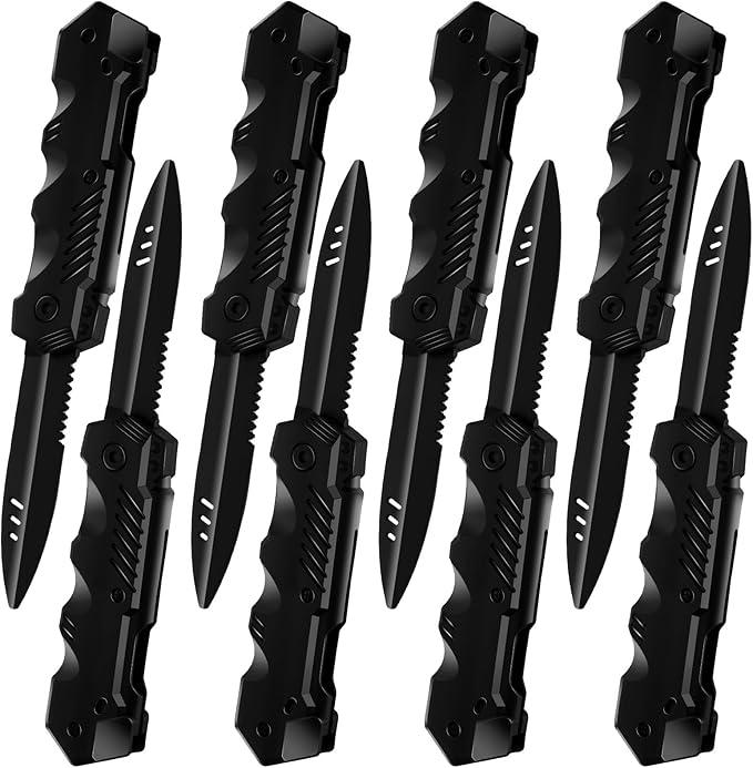 Boao 4 Pieces Retractable Knife Prop False Trick Gadget Toy Disappearing Dagger Fake Plastic Blade for Halloween Fools Day Party