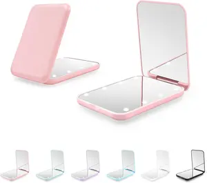 Compact Mirror, 1X/3X Magnification LED Pocket Mirror with Nternal BIattery, Mini Mirror for Purse, Pocket,Travel and Present (Pink)