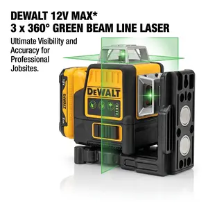 DeWalt 089 12V MAX Green 3 x 360 Self-Leveling Laser Level Kit with 2.0Ah Battery and Charger for Professional Site Layout and Indoor Construction Featuring IP65 Water Resistance Plus 30m Working Range and Integrated Magnetic Bracket