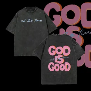 Men's & Women's Oversized 230gsm Heavyweight Washed T-Shirt GOD IS GOOD Double-Sided Graphic Print Retro Vintage Streetwear Loose Fit Round Neck Short Sleeve 100% Cotton