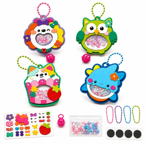Kids' 4-in-1 DIY Foam Shaker Charm Beads Making Craft Kit (Ages 6+), 3D Layered Design Animal Pendants, Bells, Decor Stickers, Keychains, Fridge Magnets, Figurine Charms - Children's Birthday Gifts, All Seasons, Animals