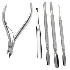 5PC Stainless Steel Cuticle Nipper & Pedicure Tools  Ingrown Toenail Lifter & Nail Care Kit