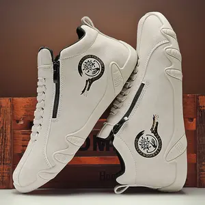 Local warehouse A Pair Of Men's Mid Top Sneakers with A Fashionable Retro Style, Solid Color Design, PU Upper, Fabric Lining, PVC Sole, Fabric Insole, Round Toe Design, And Zipper, Suitable for All Seasons Sports Shoes Athletic