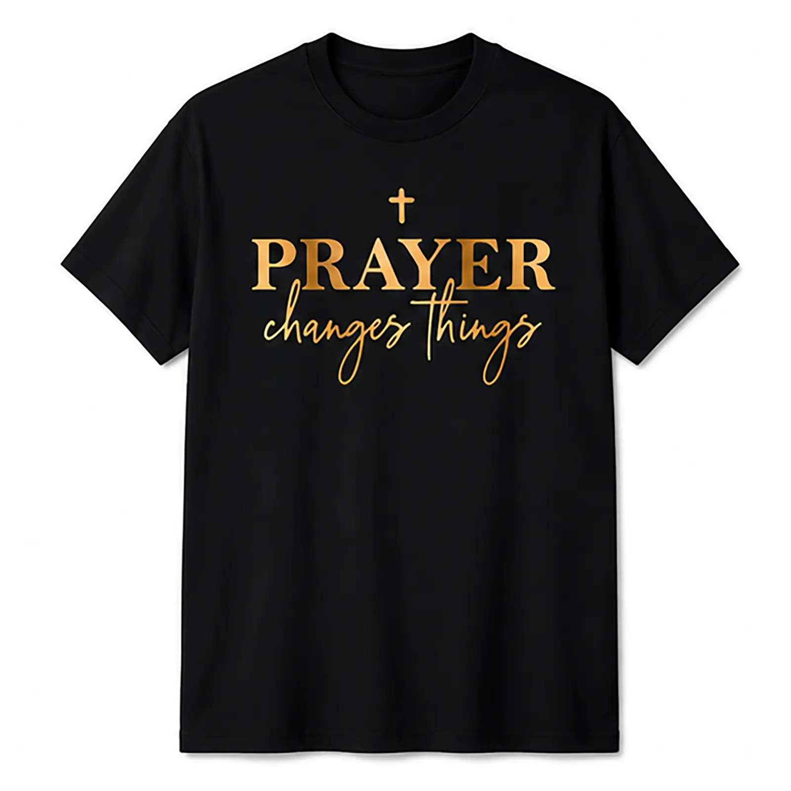 Prayer Changes Things Christian T-Shirt for Men & Women, Inspirational Faith Graphic Tee with Cross Design, Religious Casual Shirt, Church Gift