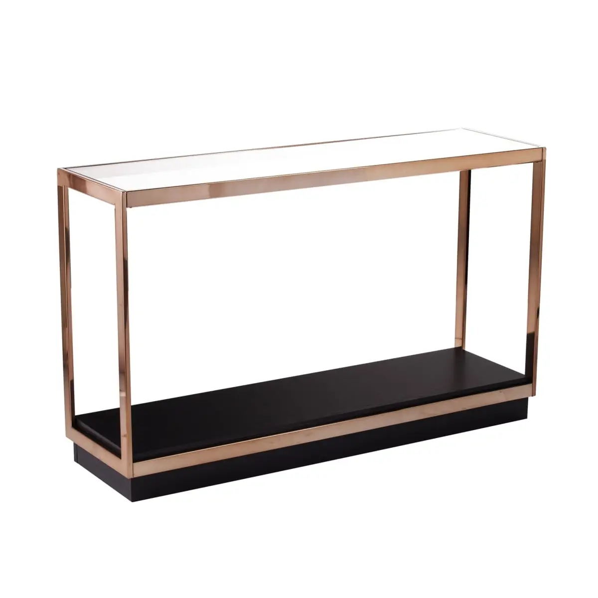 HomeRoots 402381 48 in. Glass Floor Shelf Console Table with Storage, Clear & Champagne, Storage Shelf, Iron Frame