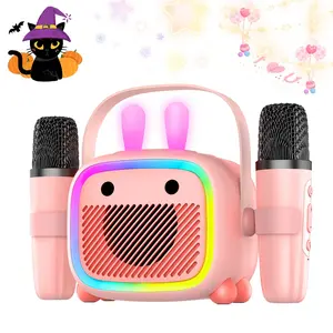 Pink Mini Karaoke Machine for Children and Adults, the Best Birthday Gift of 2026, Suitable for Toys for Children Aged 6 and Above, Portable Bluetooth Speaker with 2 Wireless Karaoke Microphones and Players