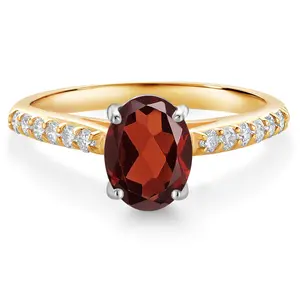 10K Yellow and White Gold Red Garnet and White Lab Grown Diamond Engagement Ring For Women (1.68 Cttw, Oval 8X6MM, Gemstone January Birthstone)