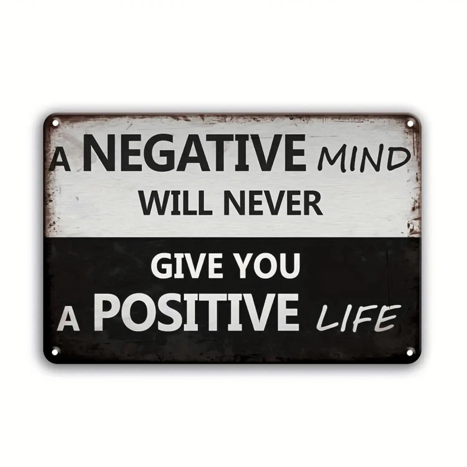 Room Decor 1pc, Motivational Iron Metal Sign, "A Negative Mind Will Never Give You a Positive Life" Quote,Black and White Wall Decor for Home, Office, Classroom, Bar, Inspirational ArtRetro Black & White Art for Classroom & Studio Signage Decorative Sign