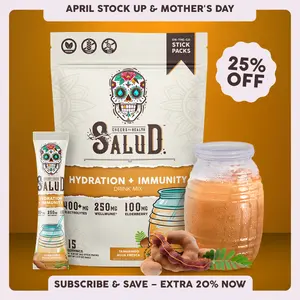 Salud 2-in-1 [Hydration + Immunity - Tamarindo]  Electrolytes Powder, Agua Fresca Drink Mix, Elderberry, Dairy & Soy Free, Non-GMO, Gluten Free, Vegan, Low Calorie, 1g Sugar (15 Servings)