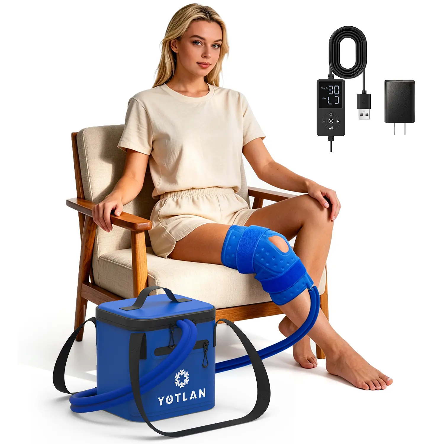 Ice Therapy Cooling Machine with Programmable Timer, Adjustable Intensity, Ergonomic Pad, Long Wearing Design - Single Item for Knee Replacement Post-Surgery Recovery, Joint Relief, Swelling Reduction