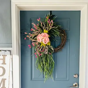 Teardrop Flower Wreath, Peony Plant Artificial Vine, Front Door Porch Window Wall Farmhouse Home Decor, All Seasons Decoration
