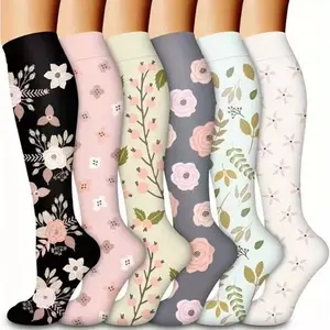 Women's Floral Printed Calf Compression Socks - 3 Random Pairs, Breathable, Highly Elastic, Lightweight, Comfortable, Casual Daily Use, Ideal for Travel, Breathable Socks