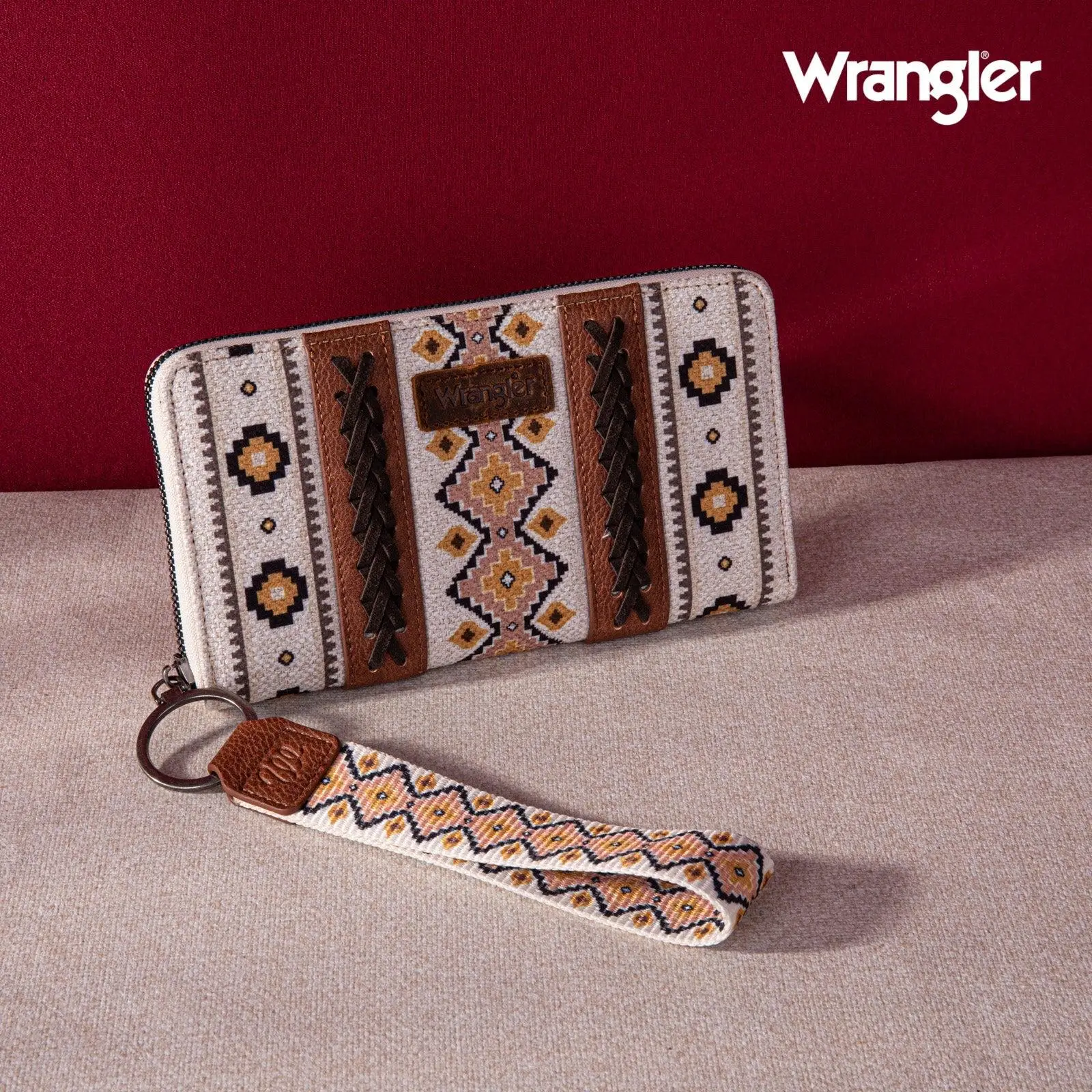 Wrangler Southwestern Pattern Canvas Wallet With Wristlet Strap