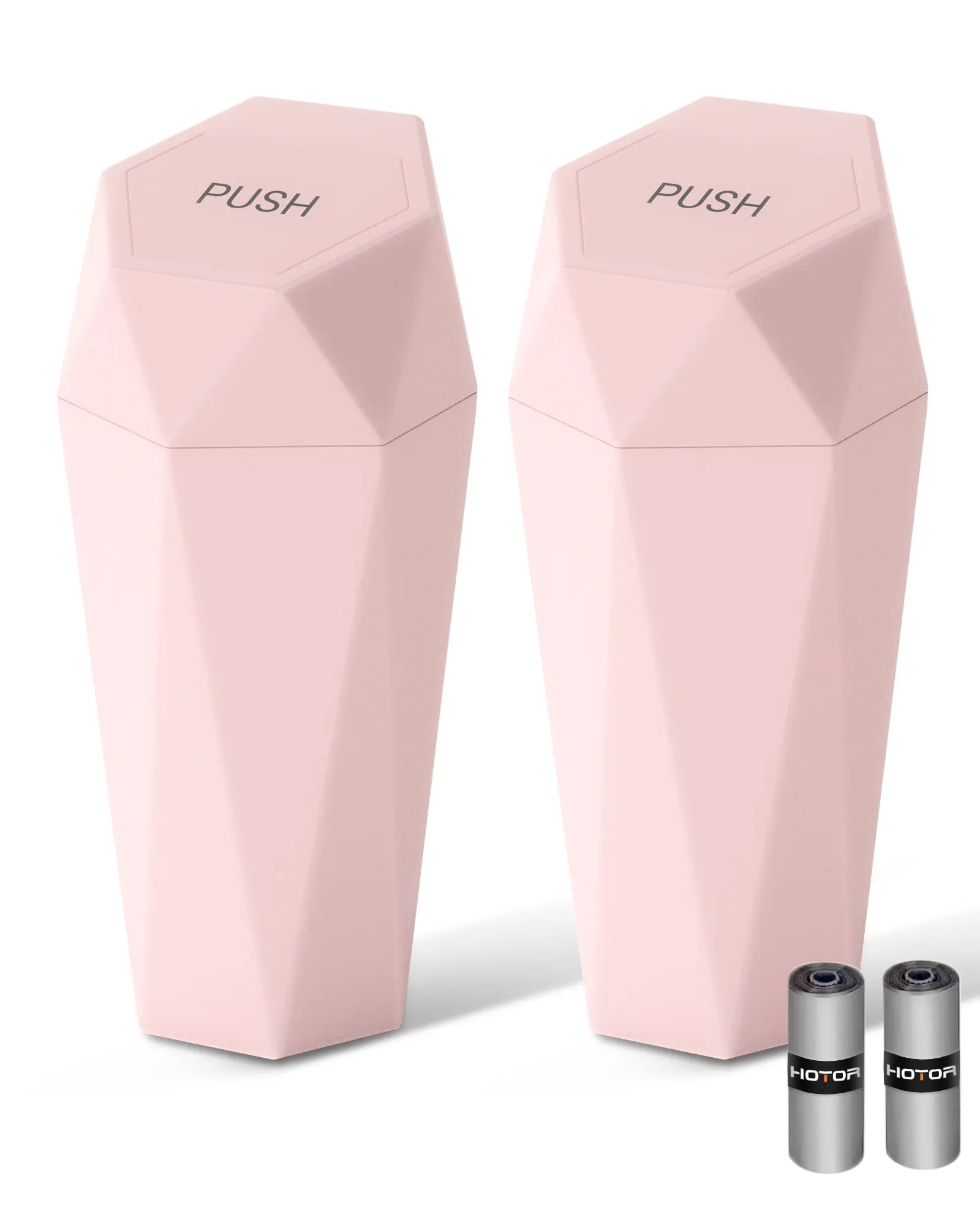 Car Trash Can with Lid 2 Pack, Leakproof Car Garbage Bin with 30 Trash Bags, Hanging Car Organizer, Pink