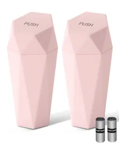 Car Trash Can with Lid 2 Pack, Leakproof Car Garbage Bin with 30 Trash Bags, Hanging Car Organizer, Pink
