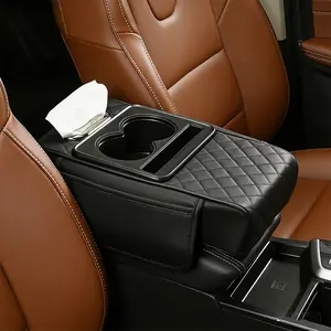 Car armrest box, five in one car center console cover, multifunctional car armrest cover with cup holder, phone holder, pocket, car tissue holder