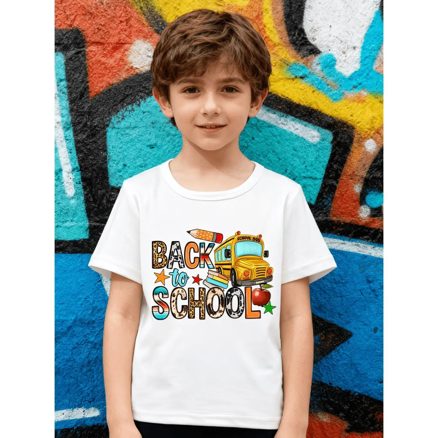 Boys' Fashion T-Shirt, Athletic Short Sleeve, Boys' Casual Athletic Truck Pattern Print Summer Fresh Boy Athletic Top Summer Boys' Trendy Top, Daily Campus, Playground, Street Style