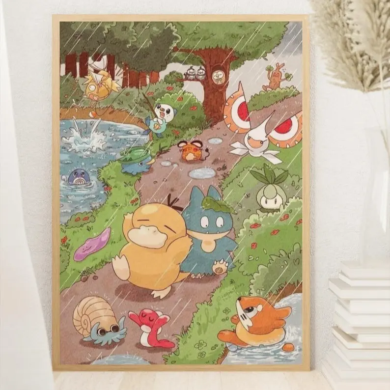 Psyduck Poster, Cute Poster, Wall Art For Bedroom, Gift for Anime Lovers, Japanese Home Decor, Snorlax Art, Unframed Print Room Decoration Items Artistic