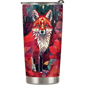 20oz Red Mosaic Ruby Crystal Fox Tumbler Cup, Insulated Travel Cup with Lid, Fox Gifts for Fox Lovers, Fox Gifts for Women, Coffee Thermos for Women, Inspirational Gifts for Her