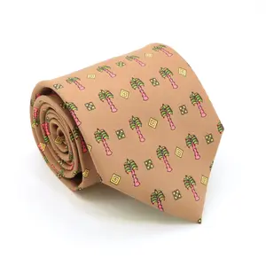 Palm Tree Brown Necktie with Handkerchief Set