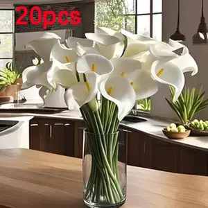 20Pcs Realistic Real Touch Latex Artificial Calla Lily & Daffodil Plants Set, Long Stem Decorative Flowers for Wedding Bouquets, Home Party Centerpiece, Graduation Decor mothers day room decorations