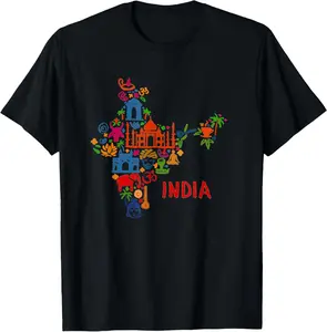 100%cotton India Elephant Cards Shadow Picture Taj Mahal T-Shirt