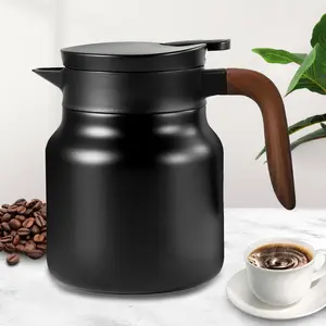 Thermal Coffee Carafe with Tea Infuser, Insulated, Stainless Steel, Wood Grain Handle, Keeps Drinks Hot/cold, 33.8oz/1L, Ideal for Outdoor Use