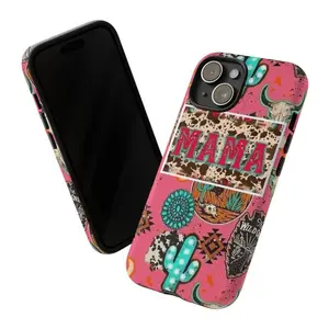 1PCS Pink Mommy Cowgirl Western Pattern Phone Case, compatible with iPhone 11 12 13 14 15 Pro 16 17Pro Max Plus