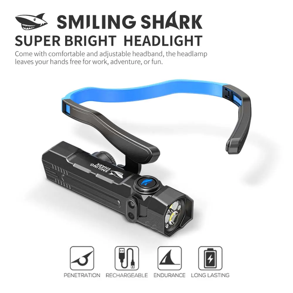 【TD-0255】 SmilingShark LED Headlamp Hands Free Gesture Sensor USB Fast Charging Built-in Battery ABS Lightweight for Outdoor Fishing Night Running