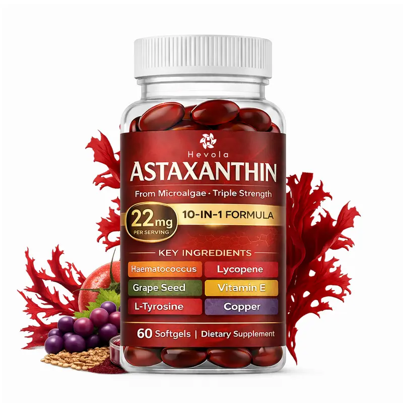 Natural Astaxanthin Softshell Capsules - 10-in-1 Dietary Fitness Health Supplements, 22mg, 60 Clean-Packaged Seed & Vitamin Infused Plant Extract Capsules for Eye Support, Joint Mobility, Dairy-Free