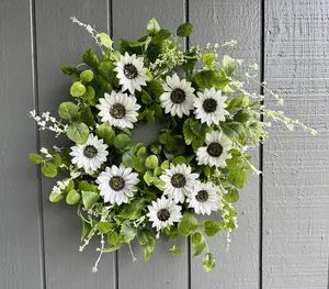 24" Spring Sunflower Wreath for Front Door Spring White Wreath Summer Wreath Sunflower Wreath Wedding Home Decor