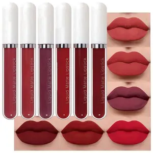 6Pcs Lipstick Matte Liquid Lipstick Lipgloss Set for Women, Dark Deep Bright Ruby Sexy Brick Red Mauve labiales mate 24 horas originales matte larga duracion 24 Hour Lipstick Long Lasting
