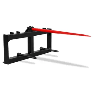 49" Hay Spear Attachment, Bale Spears 3000lbs Loading Capacity, Quick Attach for Bobcat Tractors & Skid Steer Loader with 1pc 49" Red Hay Spear & 2pcs 17" Black Stabilizer Spears Spike Fork