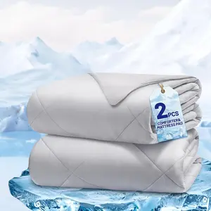 Cooling Comforter King Size, 2PCS Reversible Cooling Blanket for Hot Sleepers and Night Sweats, Cool Blanket with Mattress Pad for Summer, Breathable & Lightweight Comforter for All Season (106"x90")