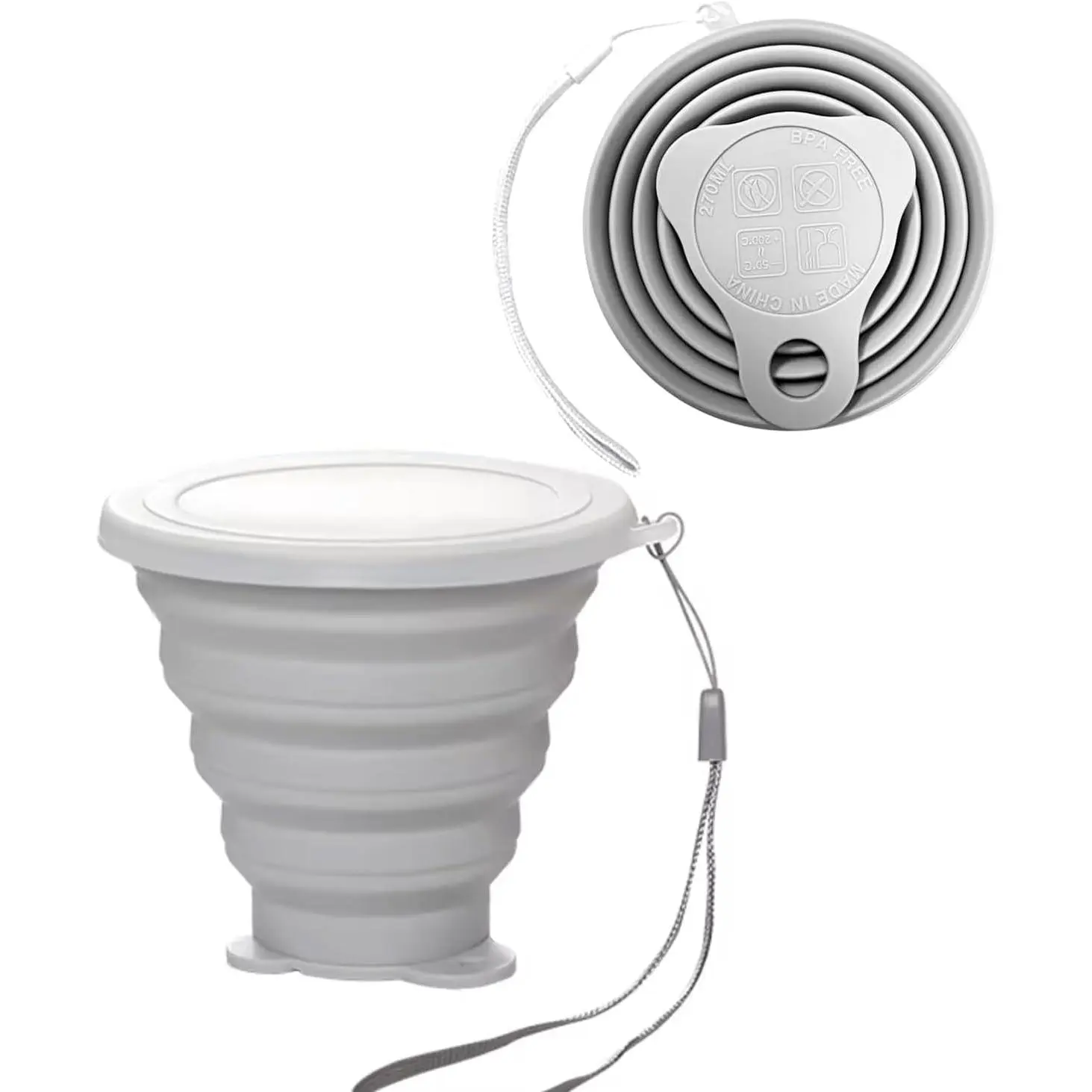Collapsible Cup,Collapsible Cups for Camping,Folding Cup with Lids,Collapsible Coffee Cup, Drinking Mugs Cup(Grey)