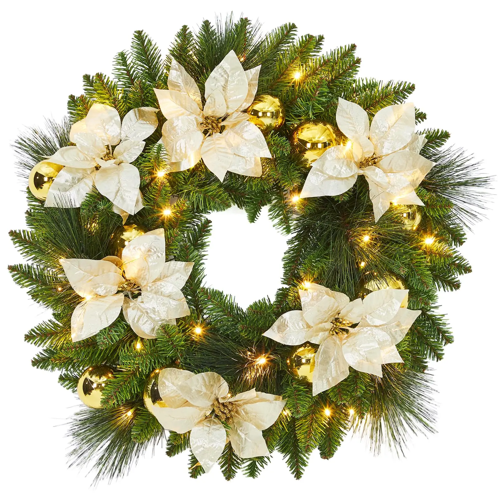 Gaomon 24" Pre-Lit Lightweight Christmas Wreath - Battery-Operated LED, Frosted Red Berries, Pinecones - Battery Powered Ornament, Doorframe Ornament, Hanging Holiday Decor for Indoor/Outdoor Use
